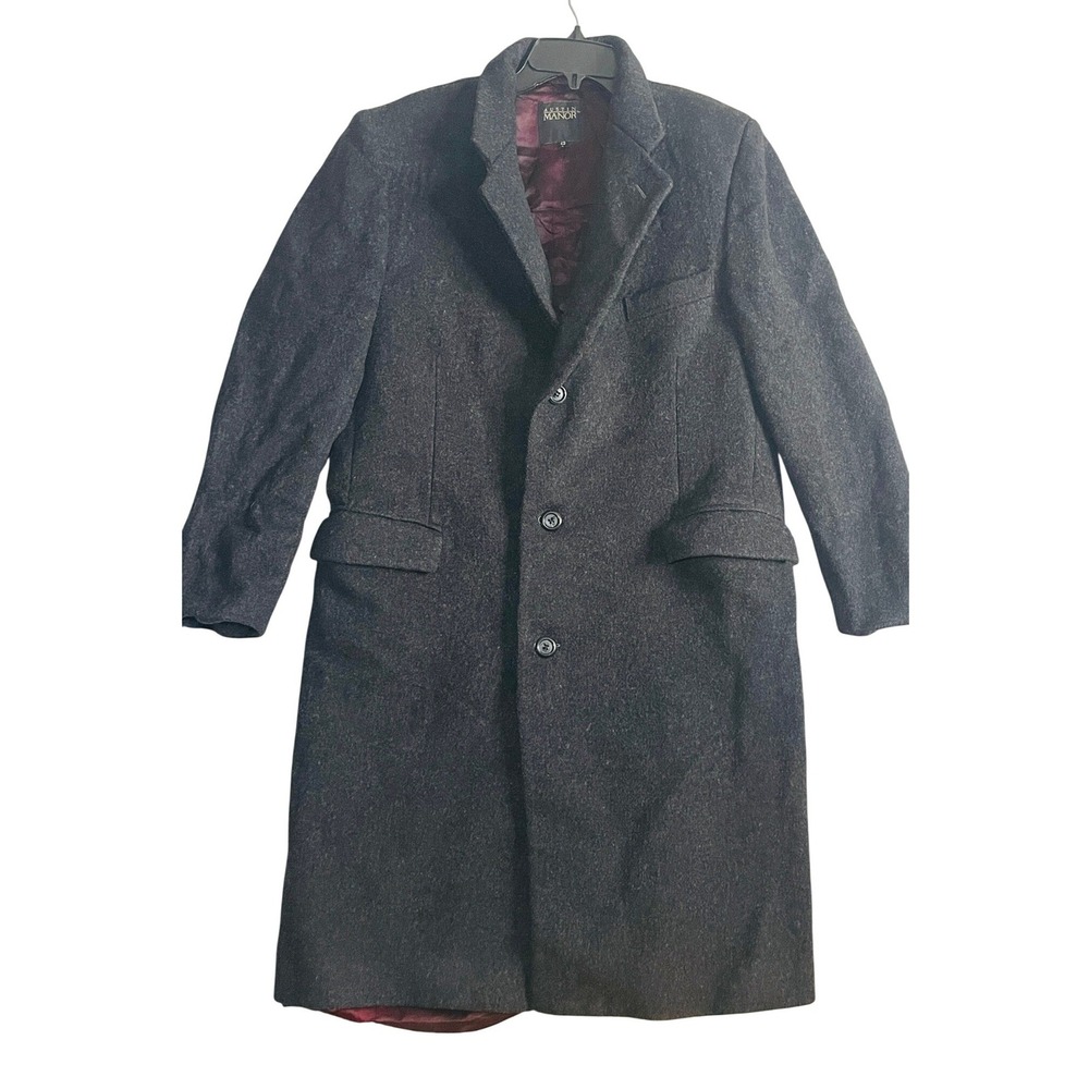 Vintage Austin Manor Overcoat Men's 42 Gray 100% Pure Virgin Wool Long Coat